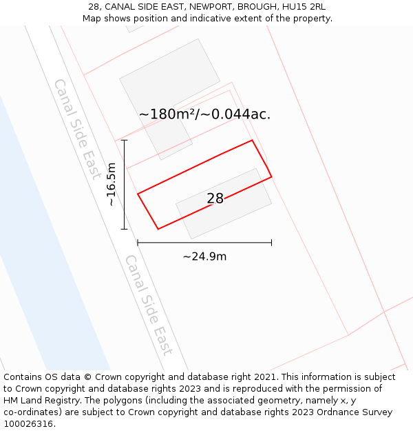 28, CANAL SIDE EAST, NEWPORT, BROUGH, HU15 2RL: Plot and title map