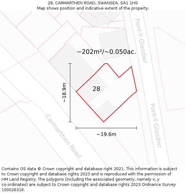 28, CARMARTHEN ROAD, SWANSEA, SA1 1HS: Plot and title map