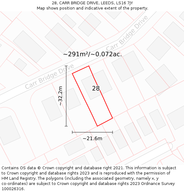 28, CARR BRIDGE DRIVE, LEEDS, LS16 7JY: Plot and title map