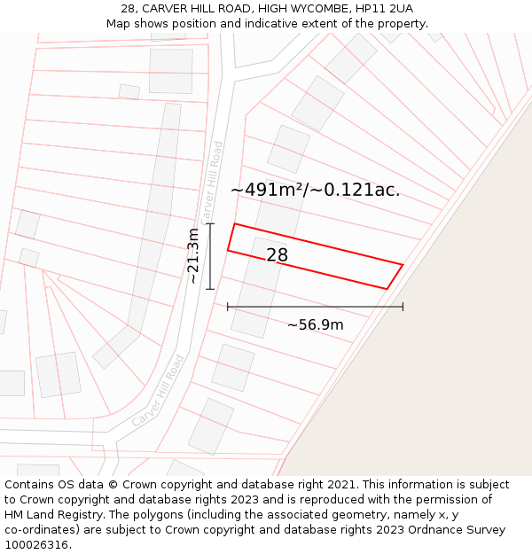 28, CARVER HILL ROAD, HIGH WYCOMBE, HP11 2UA: Plot and title map