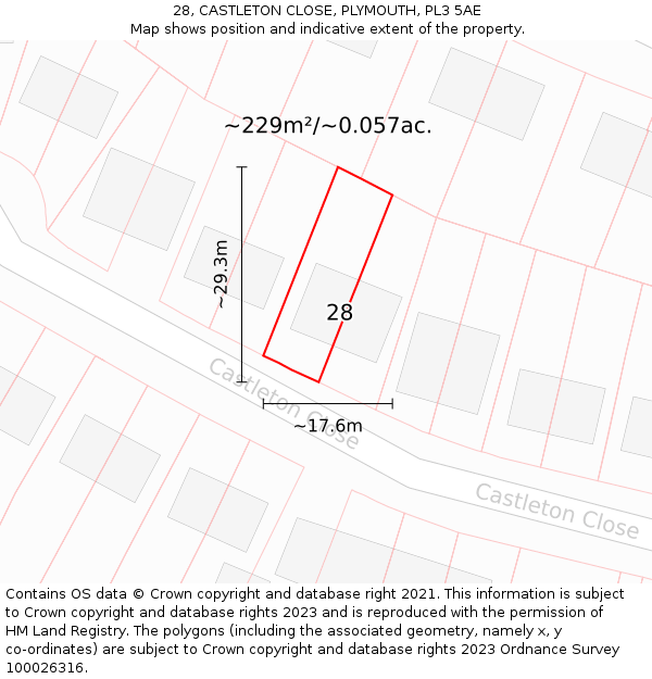 28, CASTLETON CLOSE, PLYMOUTH, PL3 5AE: Plot and title map