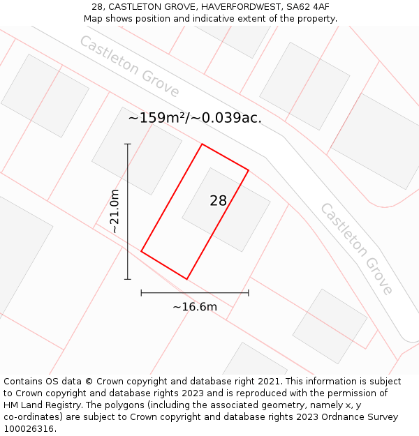 28, CASTLETON GROVE, HAVERFORDWEST, SA62 4AF: Plot and title map