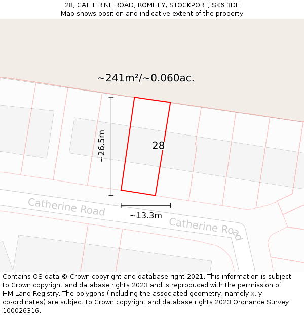 28, CATHERINE ROAD, ROMILEY, STOCKPORT, SK6 3DH: Plot and title map