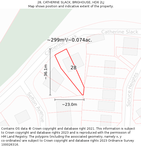 28, CATHERINE SLACK, BRIGHOUSE, HD6 2LJ: Plot and title map