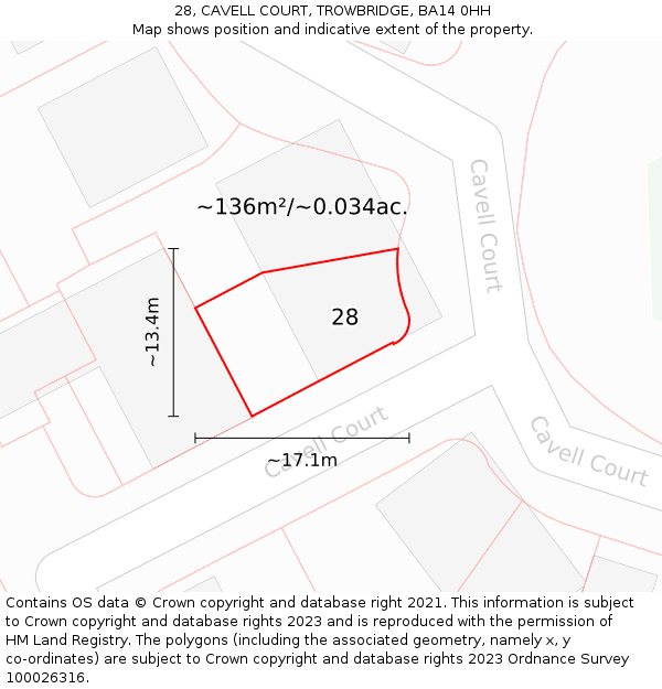 28, CAVELL COURT, TROWBRIDGE, BA14 0HH: Plot and title map