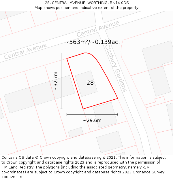 28, CENTRAL AVENUE, WORTHING, BN14 0DS: Plot and title map