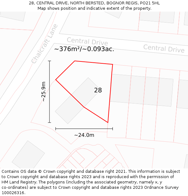 28, CENTRAL DRIVE, NORTH BERSTED, BOGNOR REGIS, PO21 5HL: Plot and title map