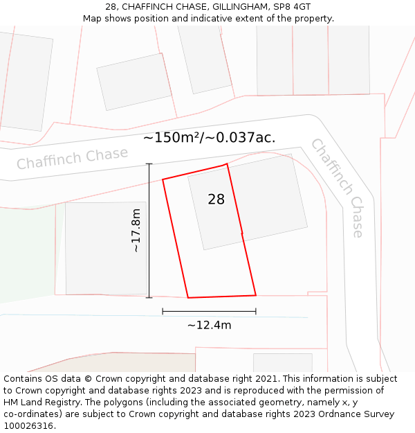 28, CHAFFINCH CHASE, GILLINGHAM, SP8 4GT: Plot and title map