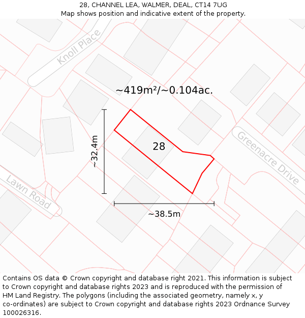 28, CHANNEL LEA, WALMER, DEAL, CT14 7UG: Plot and title map