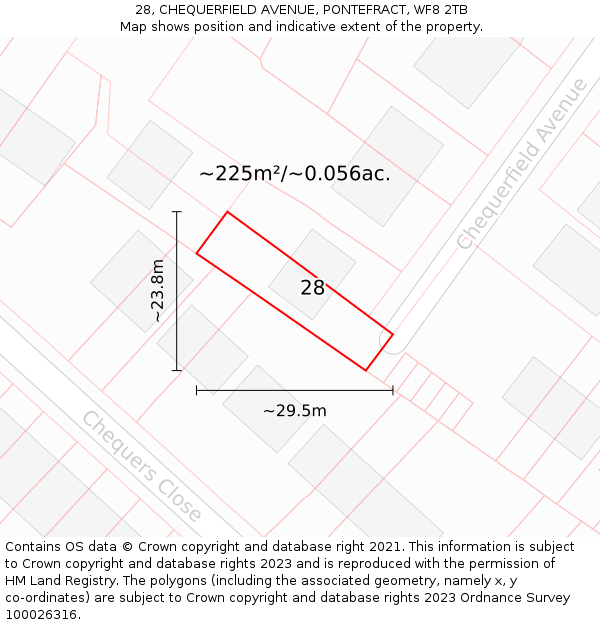 28, CHEQUERFIELD AVENUE, PONTEFRACT, WF8 2TB: Plot and title map