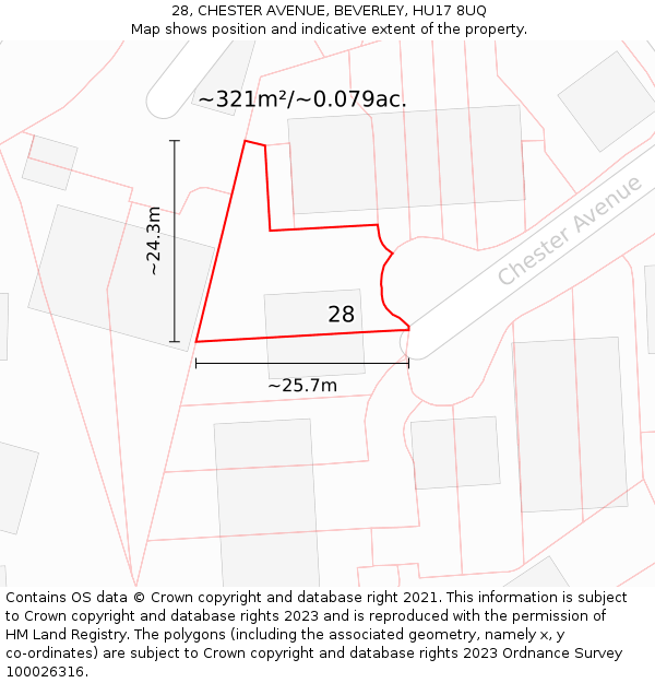 28, CHESTER AVENUE, BEVERLEY, HU17 8UQ: Plot and title map