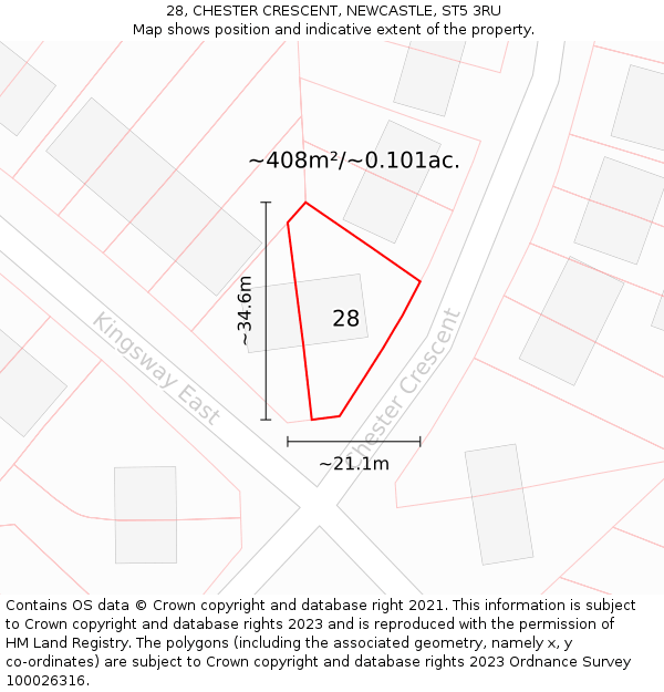 28, CHESTER CRESCENT, NEWCASTLE, ST5 3RU: Plot and title map