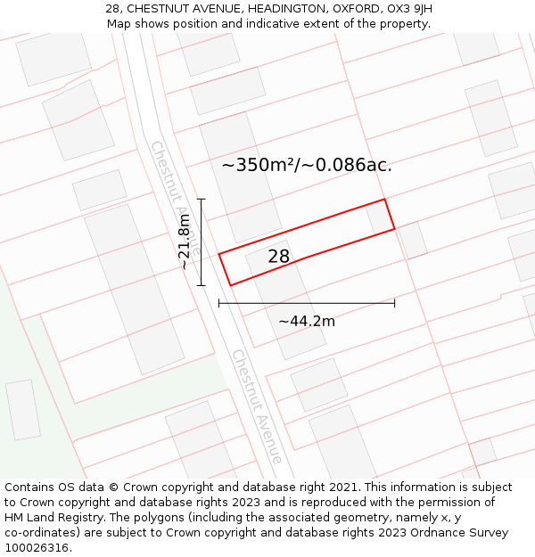 28, CHESTNUT AVENUE, HEADINGTON, OXFORD, OX3 9JH: Plot and title map