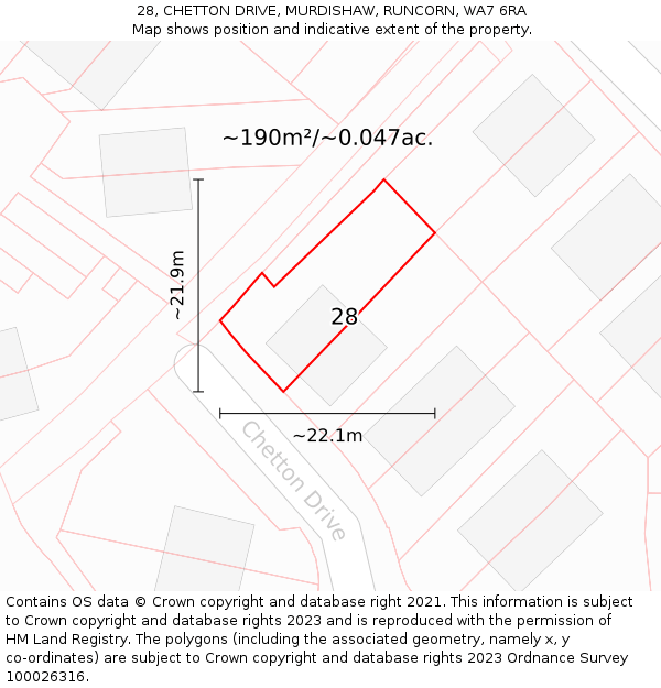 28, CHETTON DRIVE, MURDISHAW, RUNCORN, WA7 6RA: Plot and title map