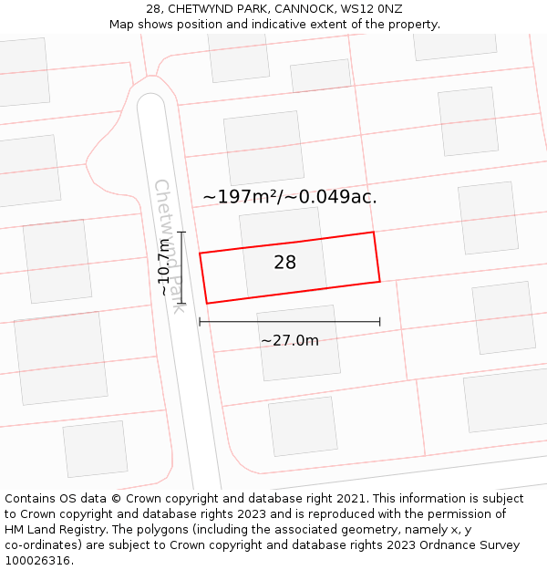 28, CHETWYND PARK, CANNOCK, WS12 0NZ: Plot and title map