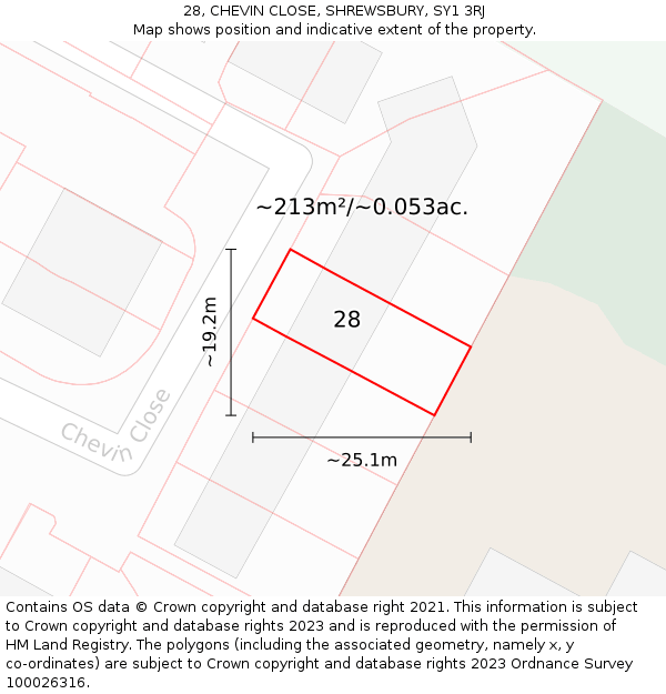 28, CHEVIN CLOSE, SHREWSBURY, SY1 3RJ: Plot and title map