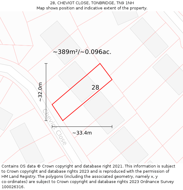 28, CHEVIOT CLOSE, TONBRIDGE, TN9 1NH: Plot and title map