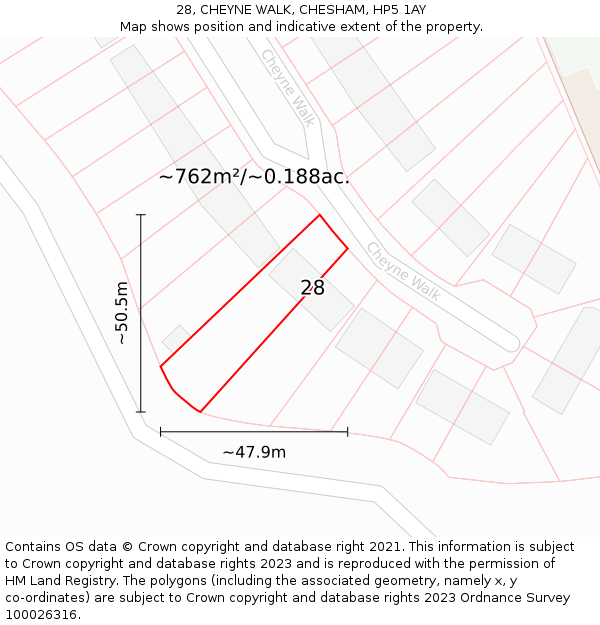 28, CHEYNE WALK, CHESHAM, HP5 1AY: Plot and title map
