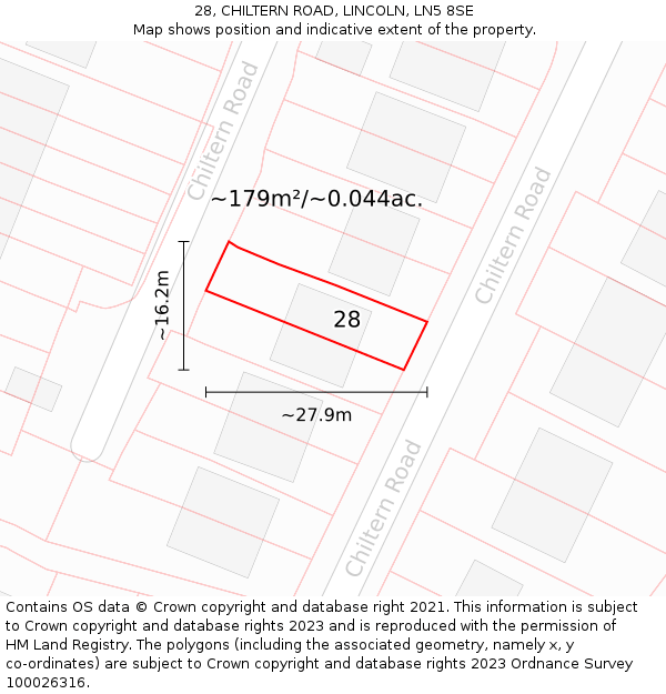 28, CHILTERN ROAD, LINCOLN, LN5 8SE: Plot and title map