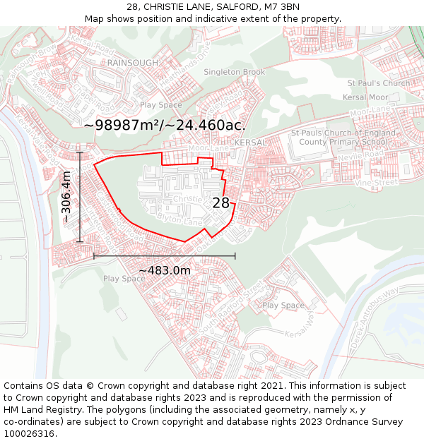 28, CHRISTIE LANE, SALFORD, M7 3BN: Plot and title map