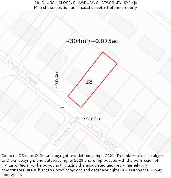 28, CHURCH CLOSE, SHAWBURY, SHREWSBURY, SY4 4JX: Plot and title map