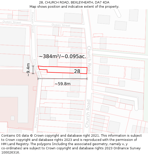 28, CHURCH ROAD, BEXLEYHEATH, DA7 4DA: Plot and title map