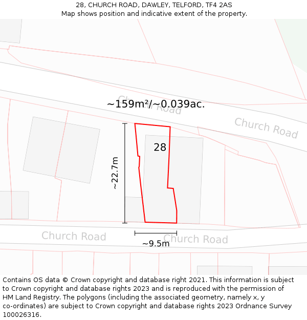 28, CHURCH ROAD, DAWLEY, TELFORD, TF4 2AS: Plot and title map