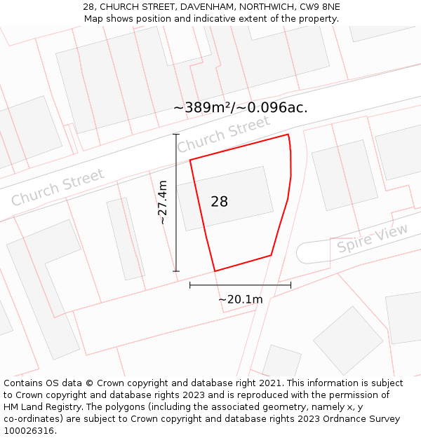 28, CHURCH STREET, DAVENHAM, NORTHWICH, CW9 8NE: Plot and title map