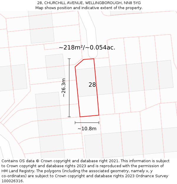 28, CHURCHILL AVENUE, WELLINGBOROUGH, NN8 5YG: Plot and title map