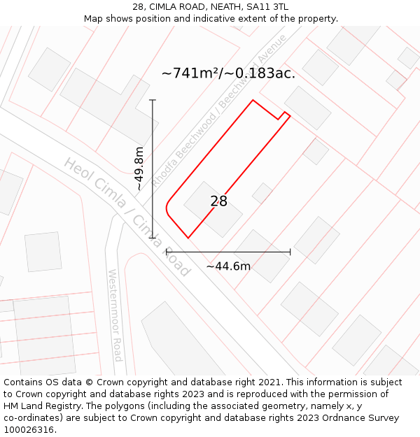 28, CIMLA ROAD, NEATH, SA11 3TL: Plot and title map