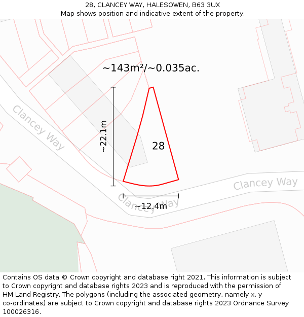 28, CLANCEY WAY, HALESOWEN, B63 3UX: Plot and title map