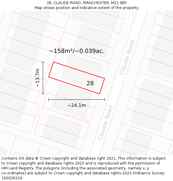 28, CLAUDE ROAD, MANCHESTER, M21 8BY: Plot and title map