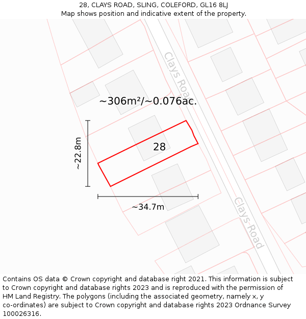 28, CLAYS ROAD, SLING, COLEFORD, GL16 8LJ: Plot and title map