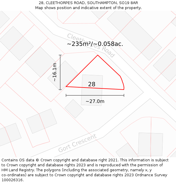 28, CLEETHORPES ROAD, SOUTHAMPTON, SO19 8AR: Plot and title map