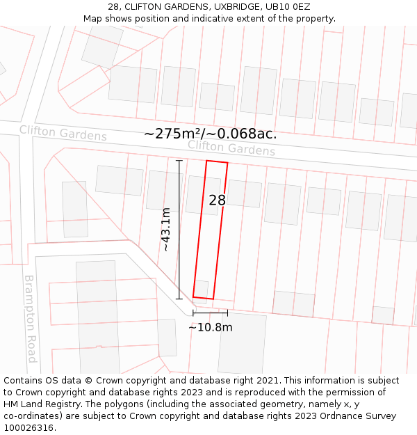 28, CLIFTON GARDENS, UXBRIDGE, UB10 0EZ: Plot and title map