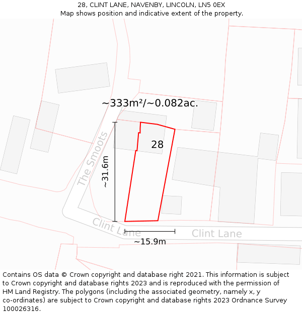 28, CLINT LANE, NAVENBY, LINCOLN, LN5 0EX: Plot and title map