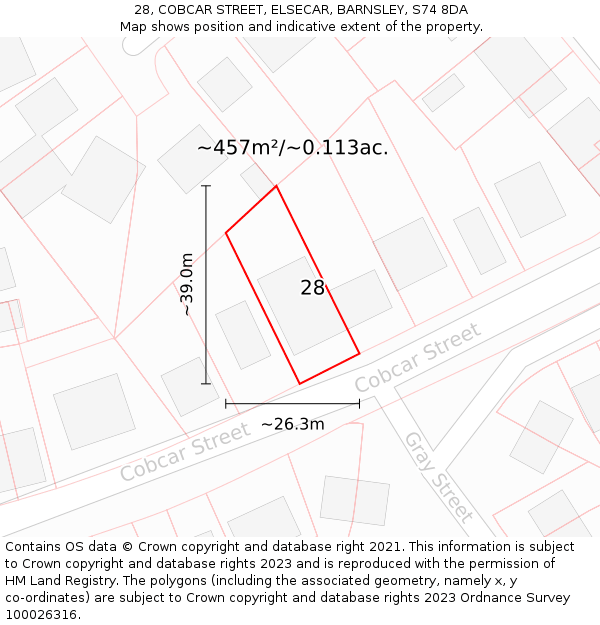 28, COBCAR STREET, ELSECAR, BARNSLEY, S74 8DA: Plot and title map