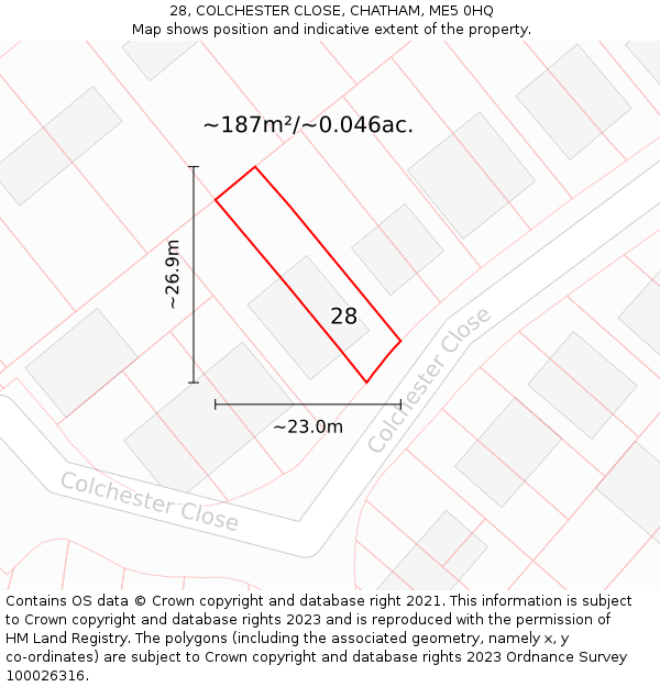 28, COLCHESTER CLOSE, CHATHAM, ME5 0HQ: Plot and title map