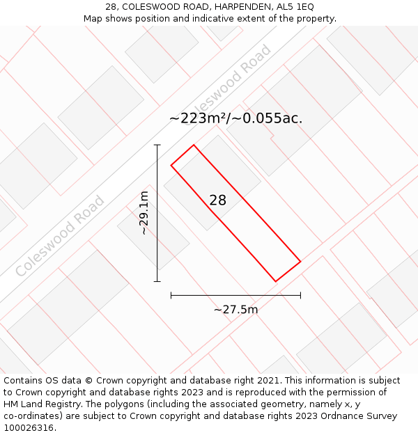 28, COLESWOOD ROAD, HARPENDEN, AL5 1EQ: Plot and title map