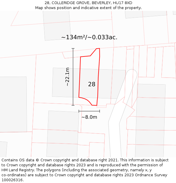 28, COLLERIDGE GROVE, BEVERLEY, HU17 8XD: Plot and title map