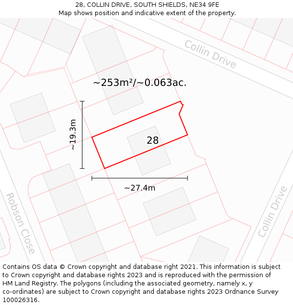 28, COLLIN DRIVE, SOUTH SHIELDS, NE34 9FE: Plot and title map