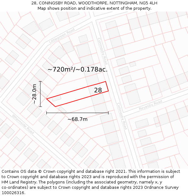 28, CONINGSBY ROAD, WOODTHORPE, NOTTINGHAM, NG5 4LH: Plot and title map