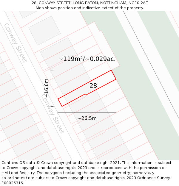 28, CONWAY STREET, LONG EATON, NOTTINGHAM, NG10 2AE: Plot and title map