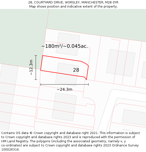 28, COURTYARD DRIVE, WORSLEY, MANCHESTER, M28 0YR: Plot and title map