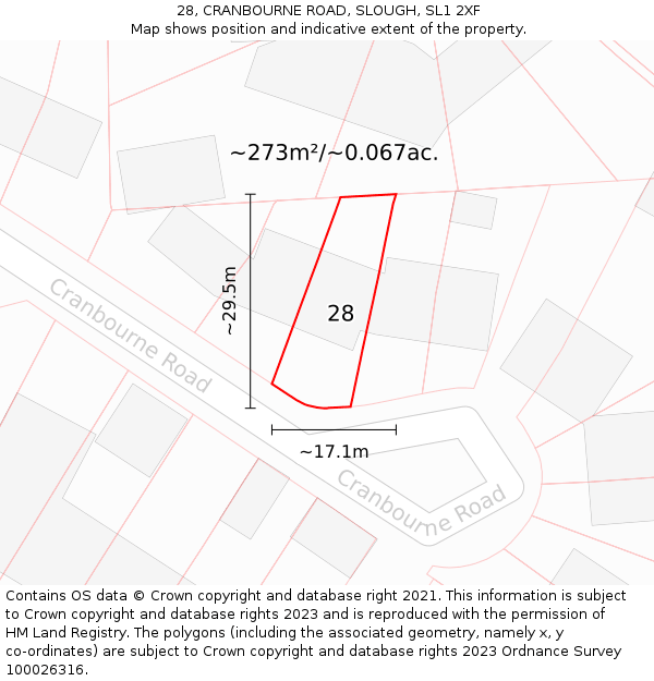 28, CRANBOURNE ROAD, SLOUGH, SL1 2XF: Plot and title map