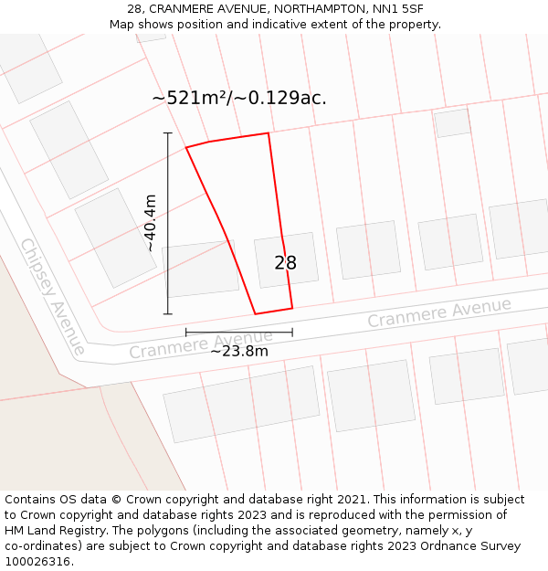 28, CRANMERE AVENUE, NORTHAMPTON, NN1 5SF: Plot and title map