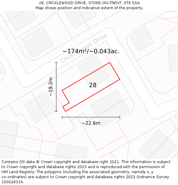 28, CRICKLEWOOD DRIVE, STOKE-ON-TRENT, ST6 5SA: Plot and title map