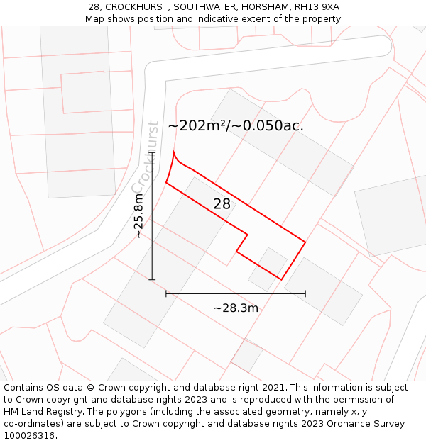 28, CROCKHURST, SOUTHWATER, HORSHAM, RH13 9XA: Plot and title map