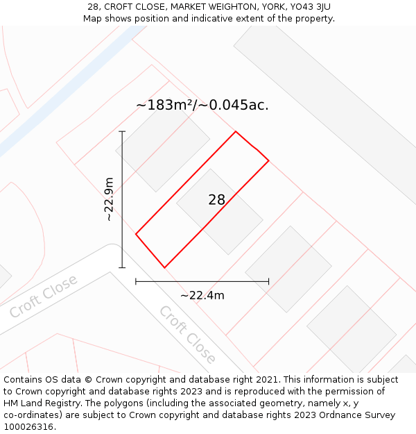 28, CROFT CLOSE, MARKET WEIGHTON, YORK, YO43 3JU: Plot and title map