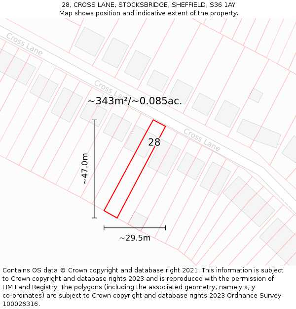 28, CROSS LANE, STOCKSBRIDGE, SHEFFIELD, S36 1AY: Plot and title map